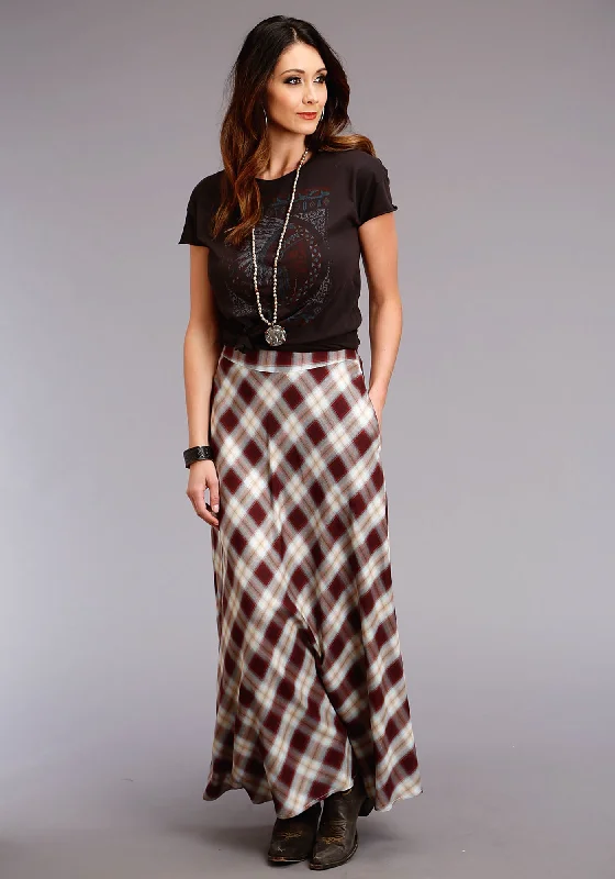 Chic Outfits Stetson Womens Brown Rayon/Nylon Harvest Plaid Long Skirt