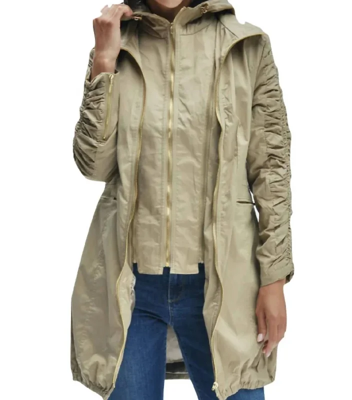 Chic Style Elena Full Length Jacket In Khaki