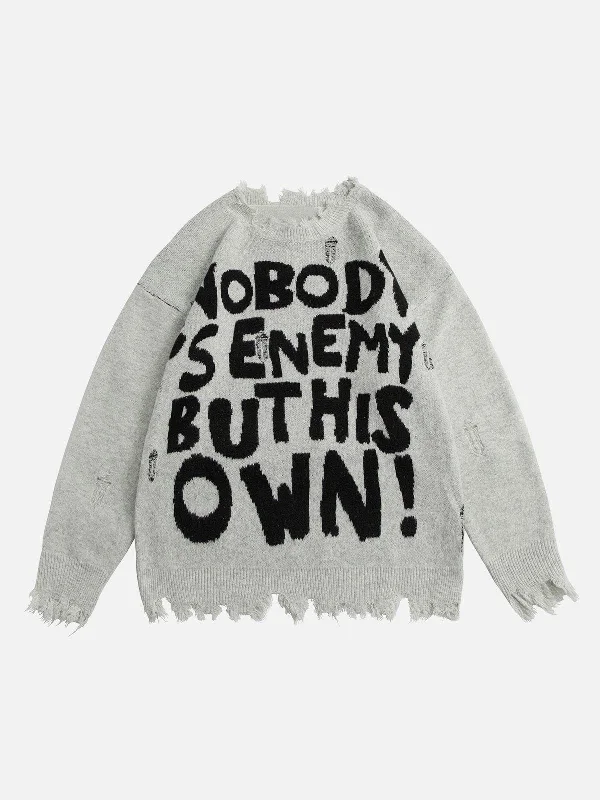 Mega Sales Aelfric Eden Letters Ripped Hole Sweater