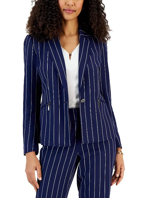 Elegant Simplicity Wardrobe Womens Pinstripe Collared One-Button Blazer