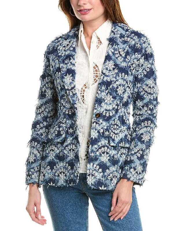 Trendy Street Style Gracia Floral Embroidered Denim Blazer