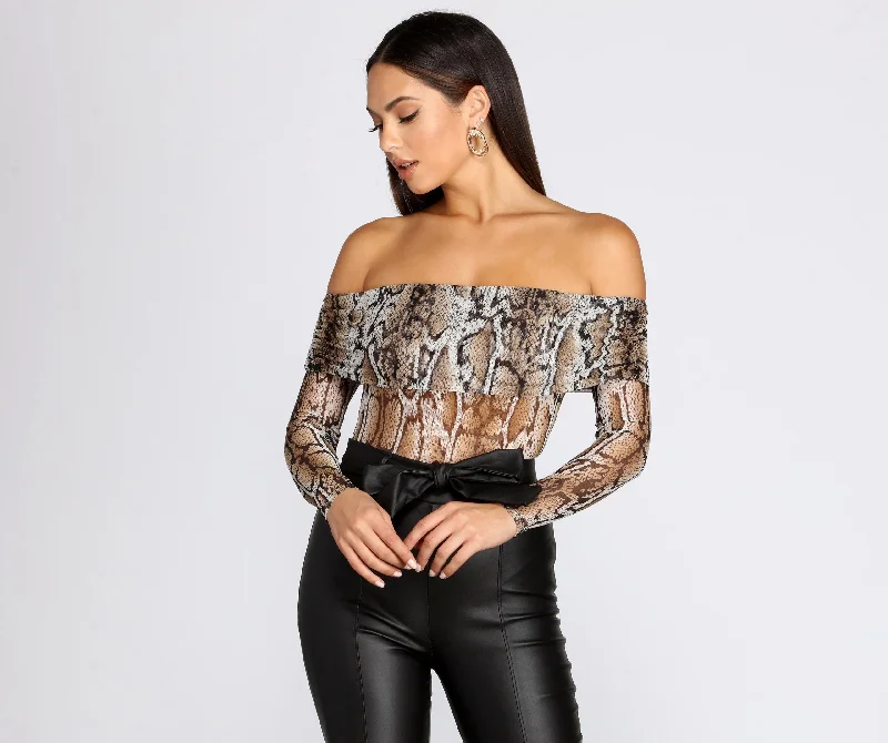 New Season Fashion Preview Sale Forever Fierce Mesh Off Shoulder Bodysuit