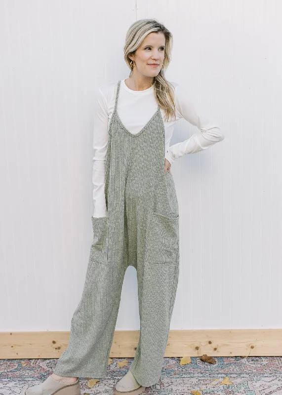 Romantic Detailing Green Tea Sweater Jumpsuit