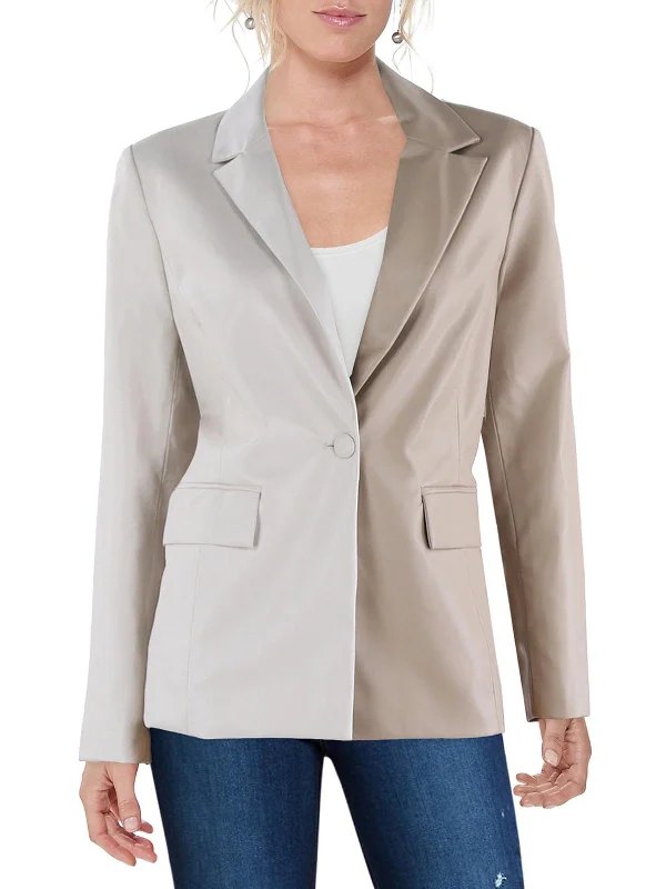 Chic Styles Womens Faux Leather Suit Separate One-Button Blazer