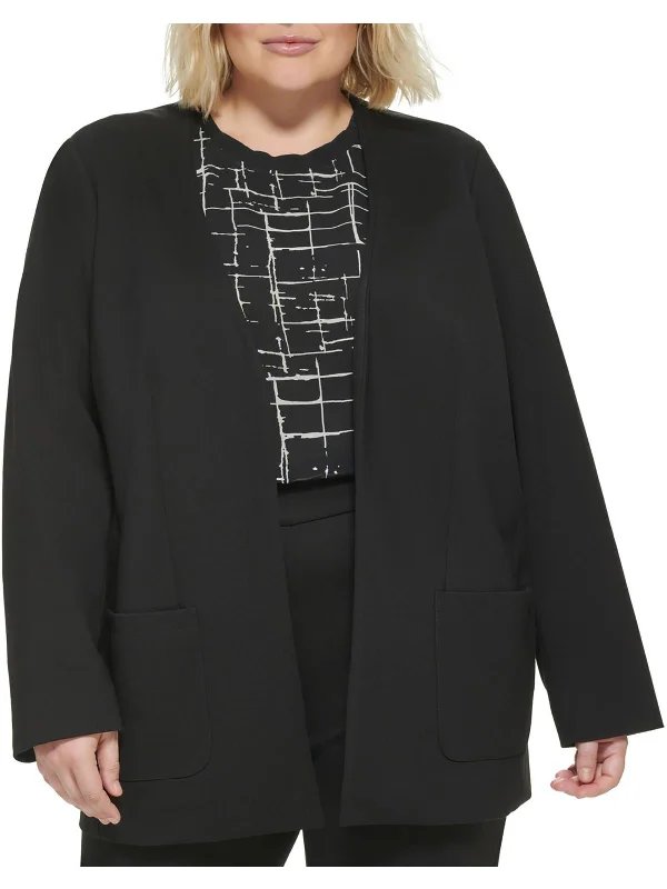 Trend Leading Collection Plus Womens Solid Ponte Collarless Blazer