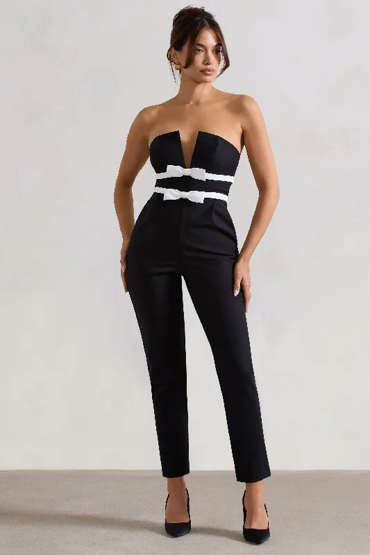 Fashion Deal Casta | Black Strapless Tailored Straight-Leg Jumpsuit With Bows