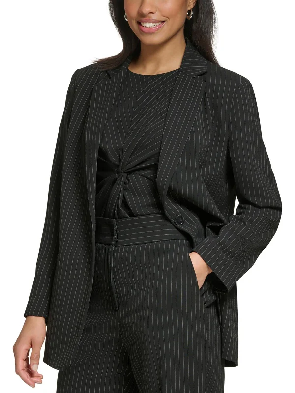 Chic Styles Womens Pinstripe Polyester One-Button Blazer