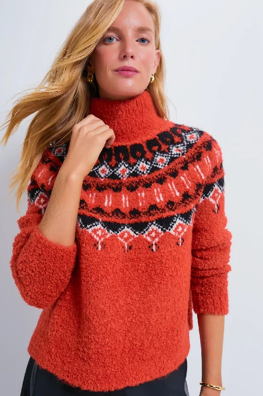 Effortless Grace Red Boucle Emmett Fair Isle Turtleneck