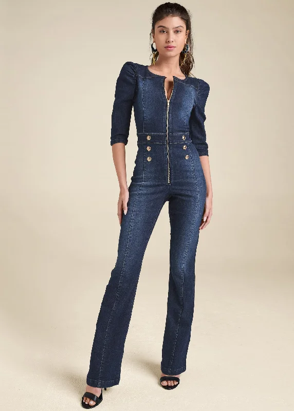 Tropical Island - Inspired Attire Denim Zip Jumpsuit - Dark Wash