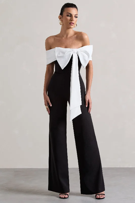 Special Occasion Wear Bower | Black Bardot Straight-Leg Jumpsuit With Bow