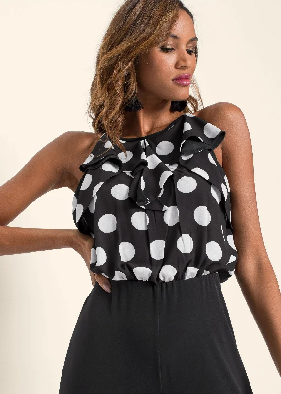 New In This Season Polka-Dot Jumpsuit - Black & White