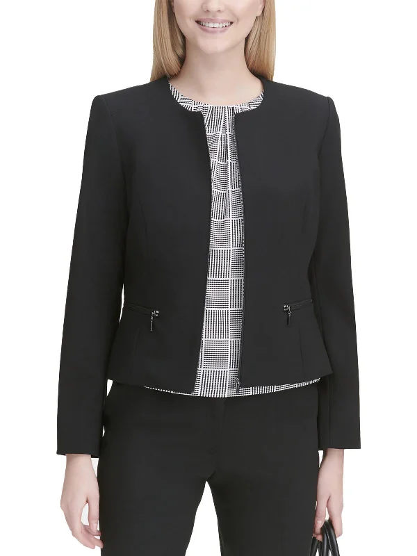 Special Offer Womens Knit Zip Front Collarless Blazer