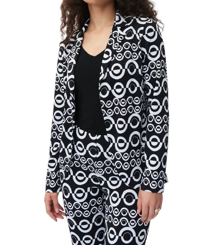 Bold Patterns Geo Print Tailored Blazer In Black/vanilla