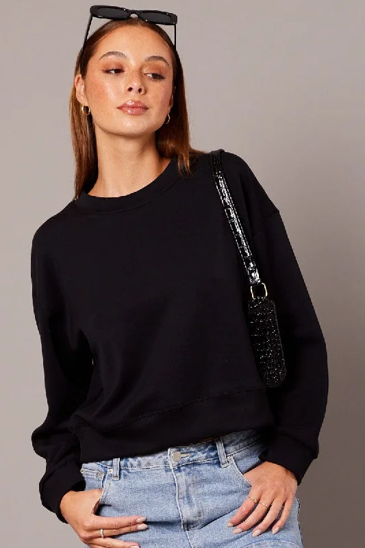 Modern Glamour Black Crop Sweater Long Sleeve Oversized