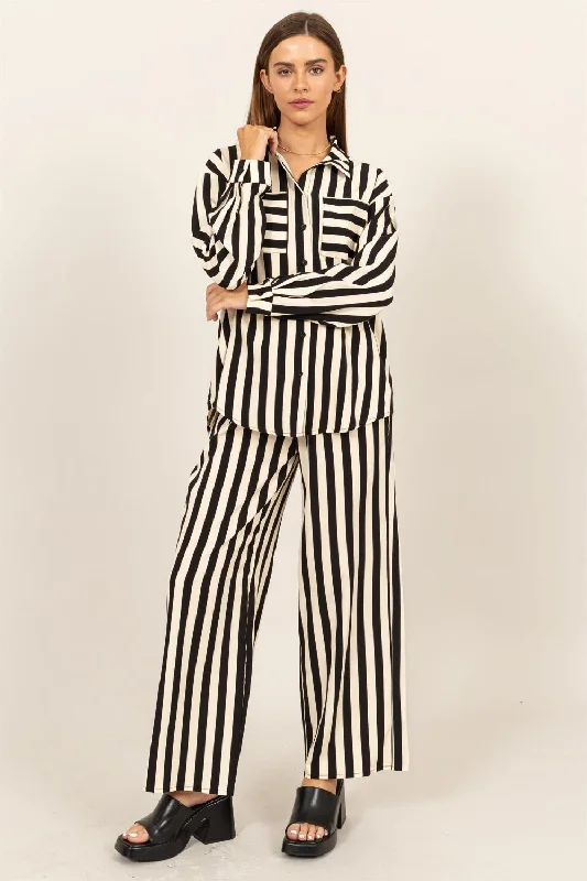 Early Access To Art Deco Styles Sale Hot Girl HYFVE Striped Button Up Shirt and Pants Two Piece Set