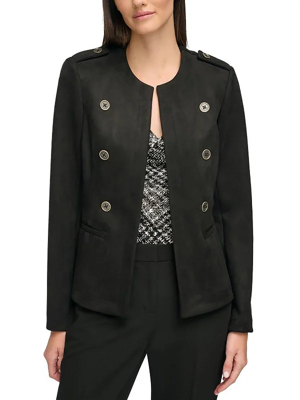 Trend Leading Collection Womens Suede Military Open-Front Blazer