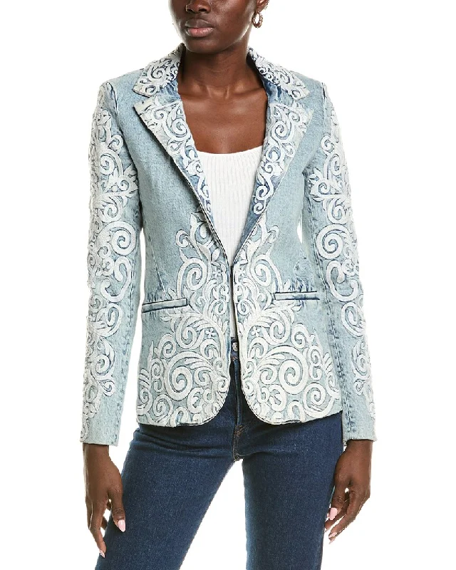 Dreamy Draping alice + olivia Macey Embroidered Denim Blazer