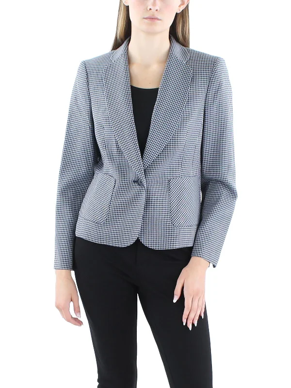 Fashion Deal Petites Womens Houndstooth Notch Collar One-Button Blazer