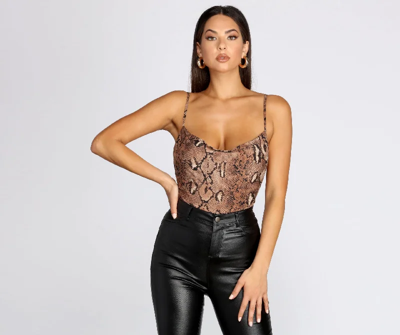 Gorgeous Glamour Collection Wild And Free Cowl Neck Bodysuit