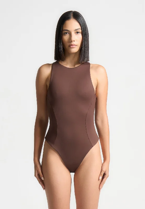 Big Discounts Éternelle Double Layer Racer Neck Bodysuit - Brown