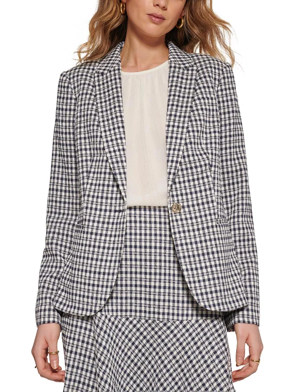 Quality Driven Apparel Womens Plaid Collar One-Button Blazer