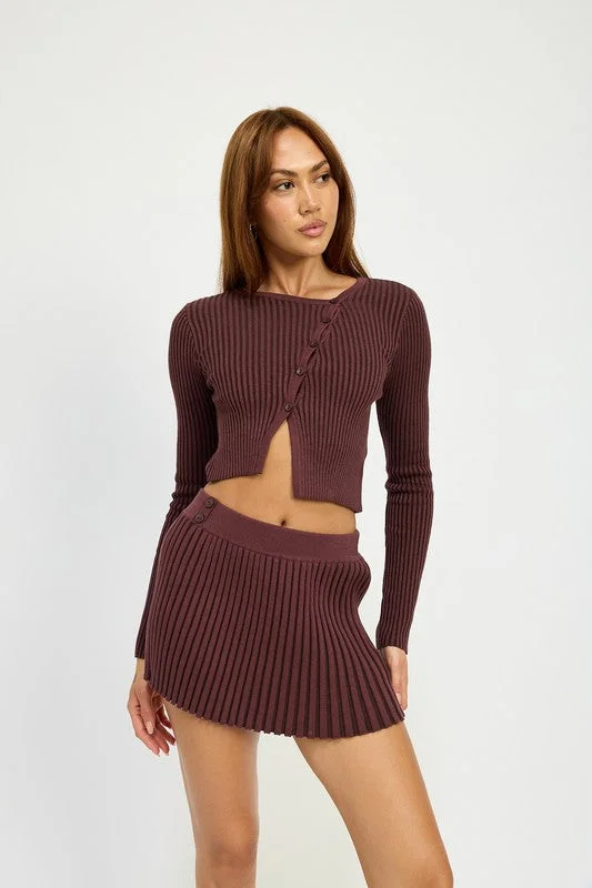 Style Upgrade Hot Girl Pruned Plum Ribbed Asymmetrical Cardigan