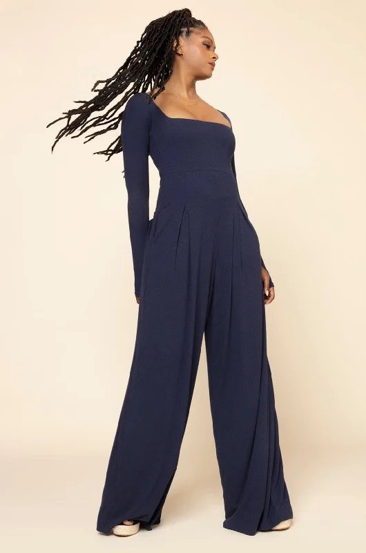 Fashion For Every Occasion Go With The Flow Long Sleeve Jumpsuit - Cosmic Navy