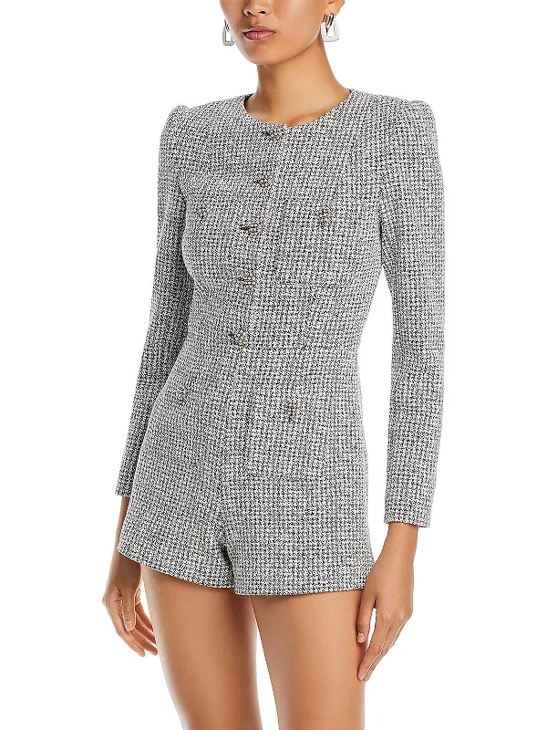 Bold Patterns Womens Tweed Button-Front Romper