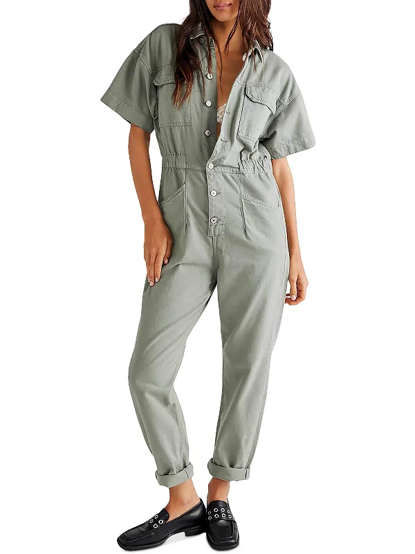 Chic Sophistication Marci Womens Collar Short Sleeve Jumpsuit