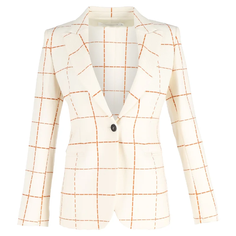 New Season Fashion Preview Victoria Beckham Check Print Single-Breasted Blazer in Cream Wool