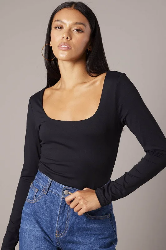 Seasonal Style Discounts Black Supersoft Bodysuit Long Sleeve