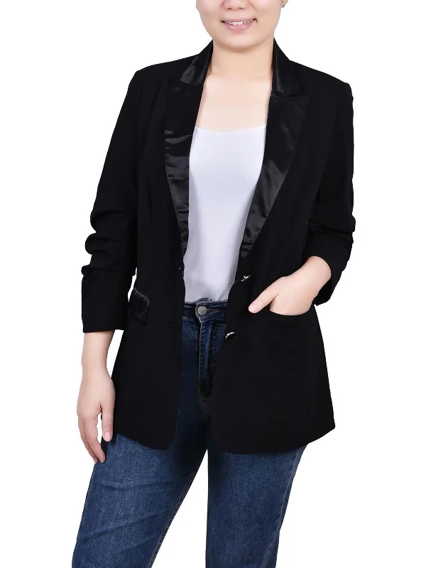 Chic Style, Always In Vogue Petites Womens Satin Trim Trendy Two-Button Blazer