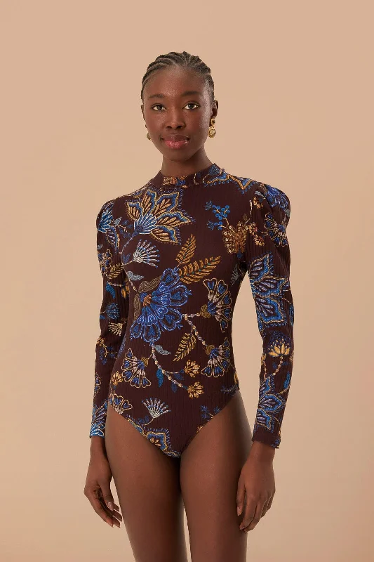 Summer Essentials Brown Embroidered Garden Bodysuit