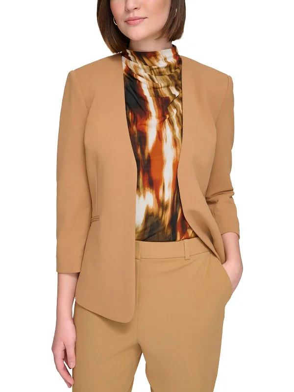 Unleash Your Trendy Side Womens Scuba Office Wear Open-Front Blazer