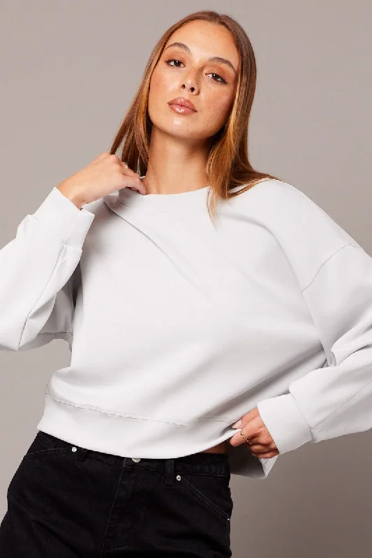 Chic Style Grey Crop Sweater Long Sleeve Oversized