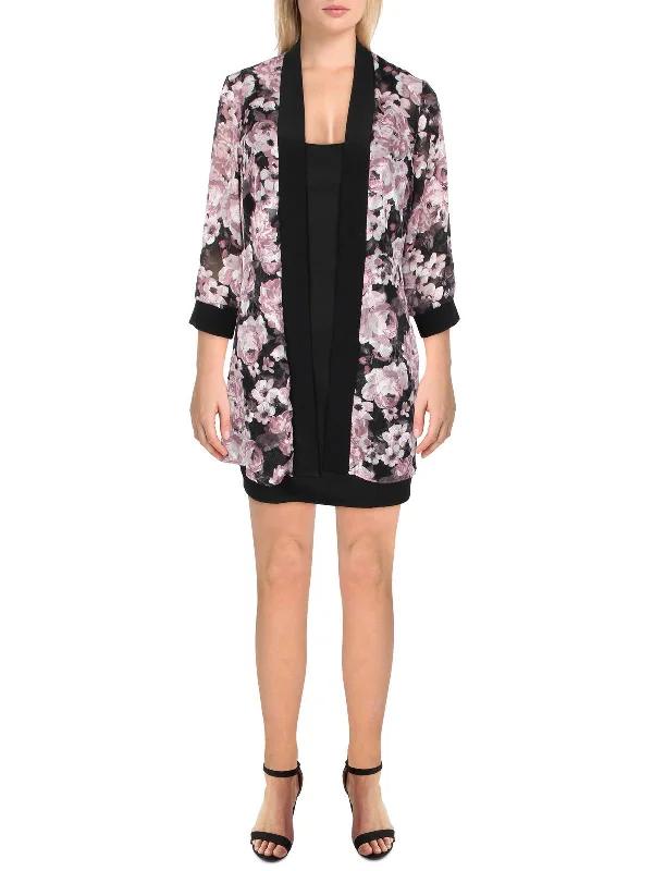 Fashion Forward, Function First Petites Womens Chiffon Floral Duster Blazer