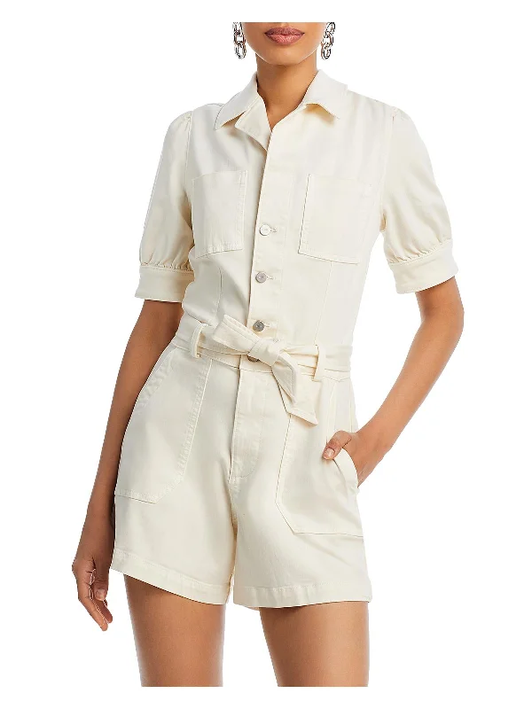 Refined Simplicity Mayslie Womens Notch Collar Button Front Romper