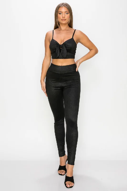 Limited - Edition Drops Hot Girl Embossed Snake Print Crop Top And Leggings Two Piece Set In Black