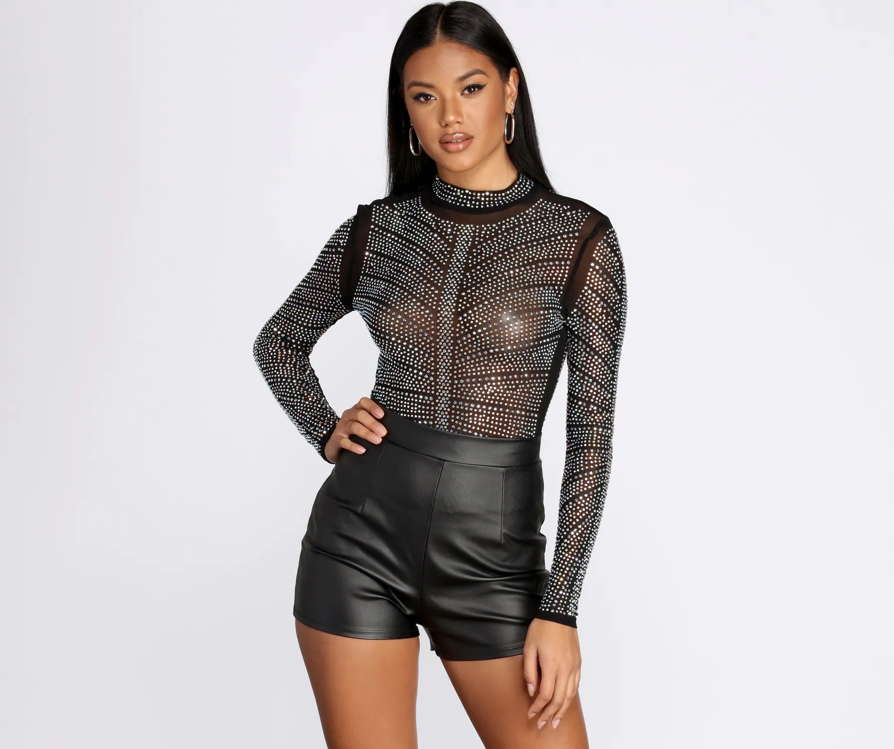 Premium Fashion On The Hunt Heat Stone Sheer Bodysuit