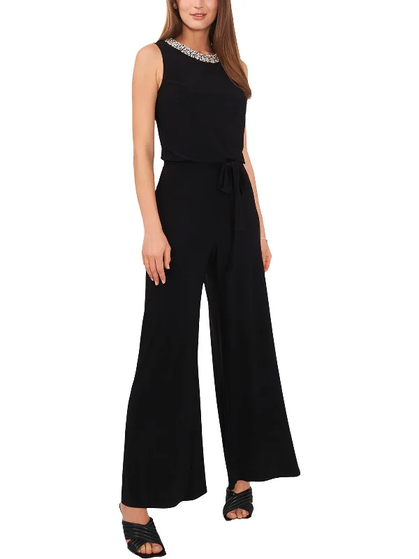 Casual Elegance Womens Beaded Cut-Out Jumpsuit