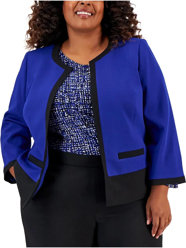 Latest Trends Plus Womens Lined Business Open-Front Blazer