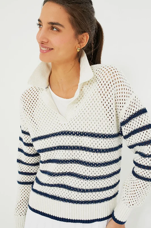 Style Beyond Borders White Stripe Mesh Fischer Sweater