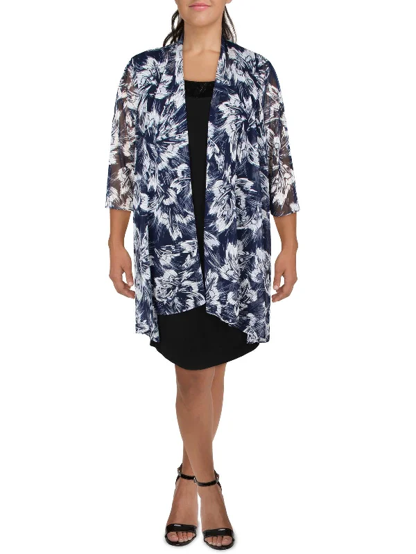 Chic Style Plus Womens Mesh Printed Duster Blazer