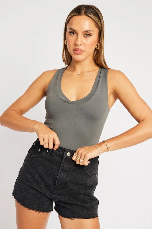 Exclusive Discount Grey Supersoft Bodysuit Sleeveless V Neck