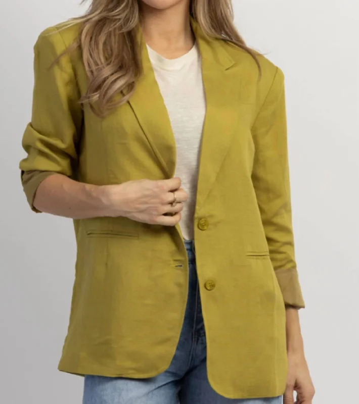 Limited Time Flash Sale Strictly Biz Button Blazer In Chartreuse