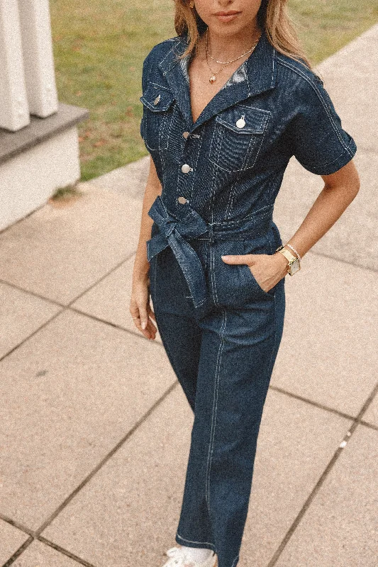 Exclusive Discount Demi Contrast Stitch Jumpsuit - Dark Denim