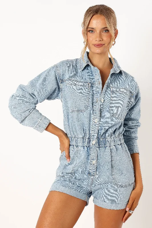 Hot Styles Danielle Romper - Medium Denim