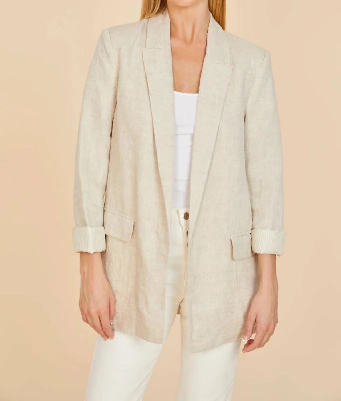 Effortless Everyday Wear Oversized Linen Blazer In Sand