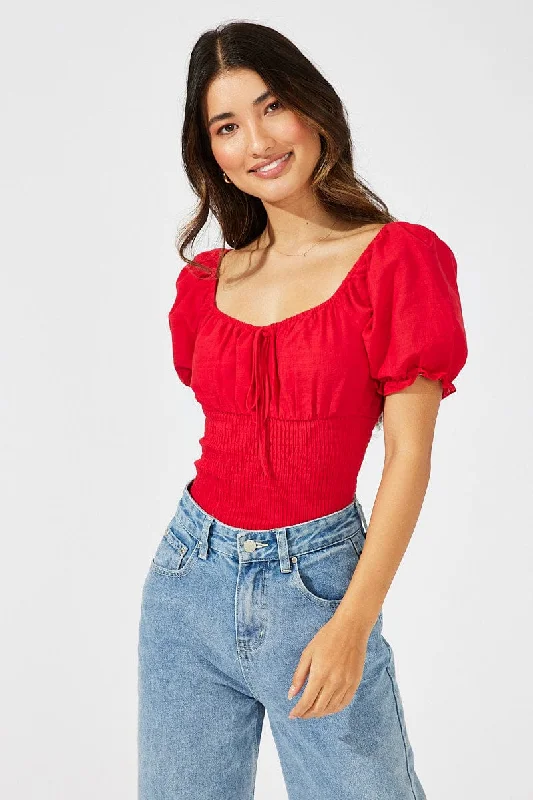 Latest Fashion Red Bodysuit Short Sleeve