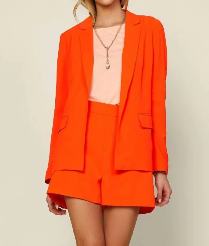 Hollywood Glam Award - Show Style Eco Friendly Long Sleeve Blazer In Neon Orange